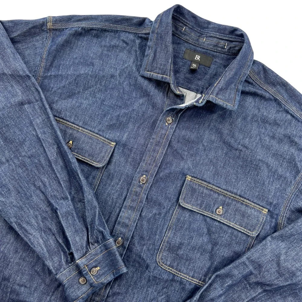 Banana Republic Denim Overshirt Men XXL Tall Blue Relaxed Fit Workwear Dark Wash